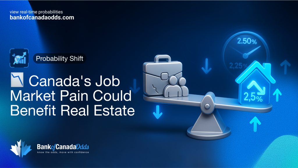 Seesaw showing Canada’s job market downturn benefiting real estate through lower interest rates